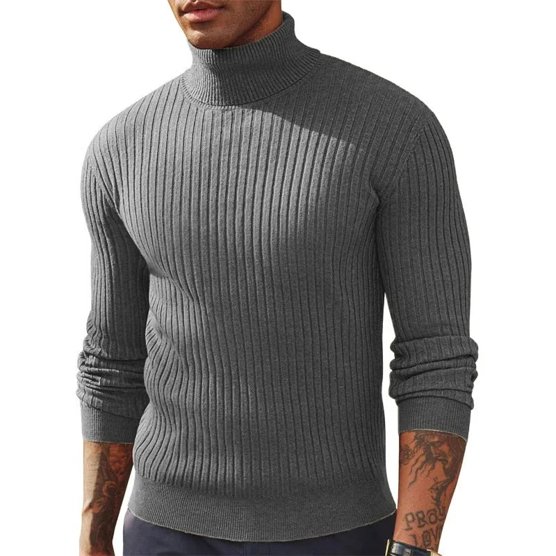 Autumn Men's Slim Fit Long Sleeve Turtleneck Sweater Casual Knitted Pullover Sweaters Outdoor Winter Warm Thick Heavyweight Top