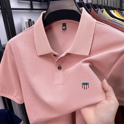 Men's Summer Luxury 100% Cotton Polo Shirt, Lapel Print Short Sleeve T-shirt, Breathable Business Casual Menswear