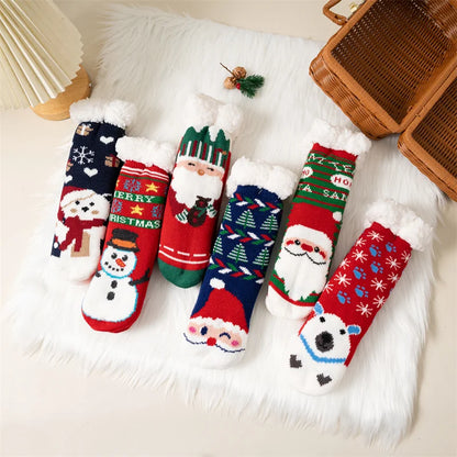 New Winter Kids Cartoon Christmas Socks Boys Girls Thicken Cotton Warm Floor Children Sock Non-Slip Thermal Cute Family Socks