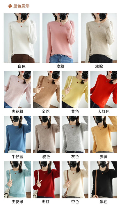 Autumn And Winter Thin Sweater Women's Round Neck Pullover Casual Knitted Top Women's Short Underlay Fashion 18 Colors