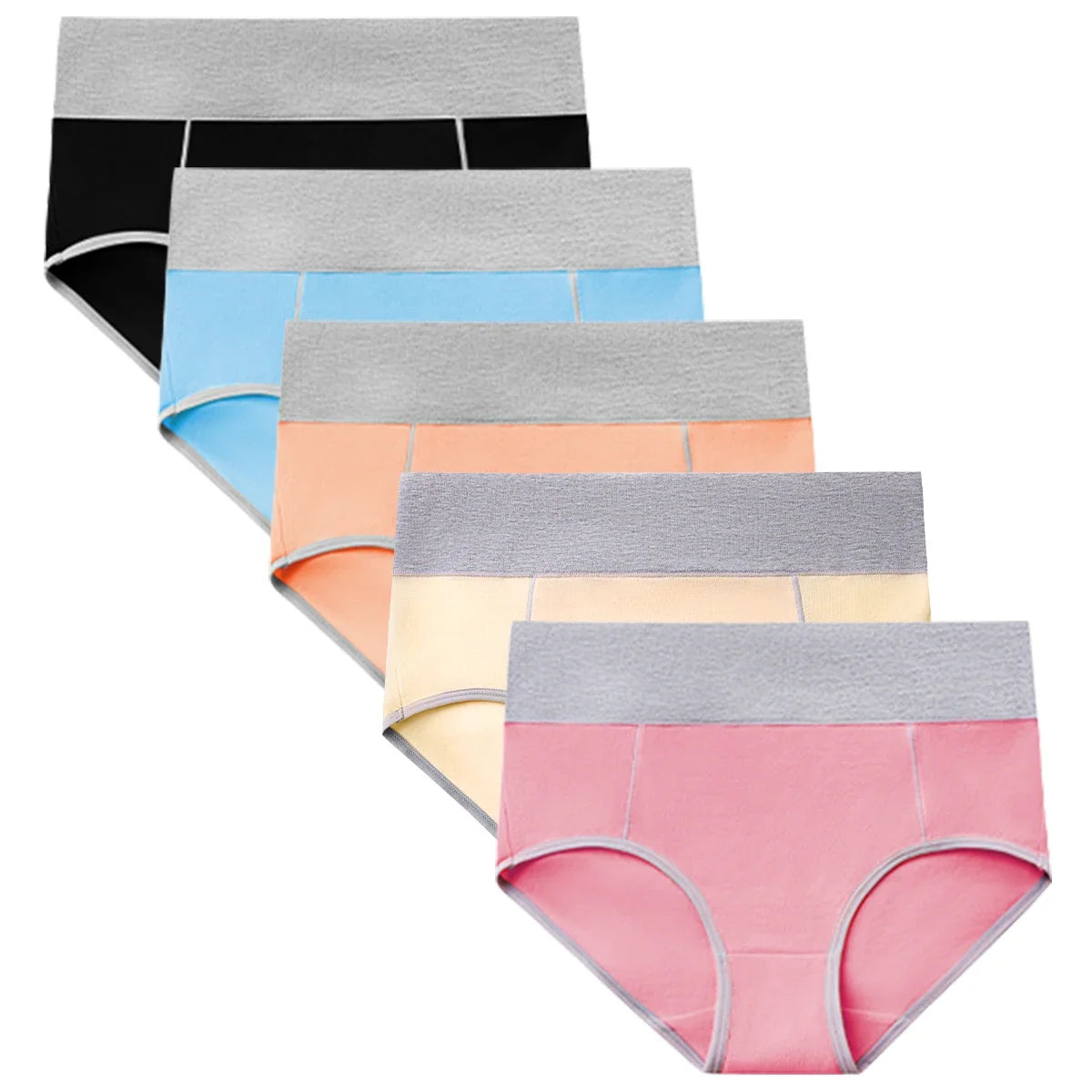 Molasus 5pcs Seamless Women Cotton Panties High Waist Underwear Set Full Coverage Briefs Buttock Lifting Plus Size Panty Sets