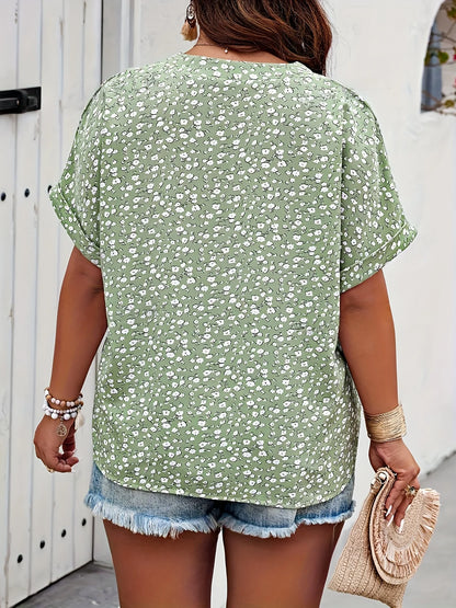 Plus Size Summer Floral Print Shirt for Women Casual Office Lady Fashionable European and American Style Loose Tops