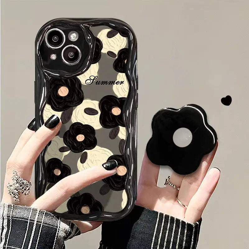 Floral Flower Bracket Case Cover for Samsung Galaxy S26 S25 S24 FE S22 S23 Ultra Plus A57 A37 A56 A55 A54 A16 A17 5G Wavy Shell