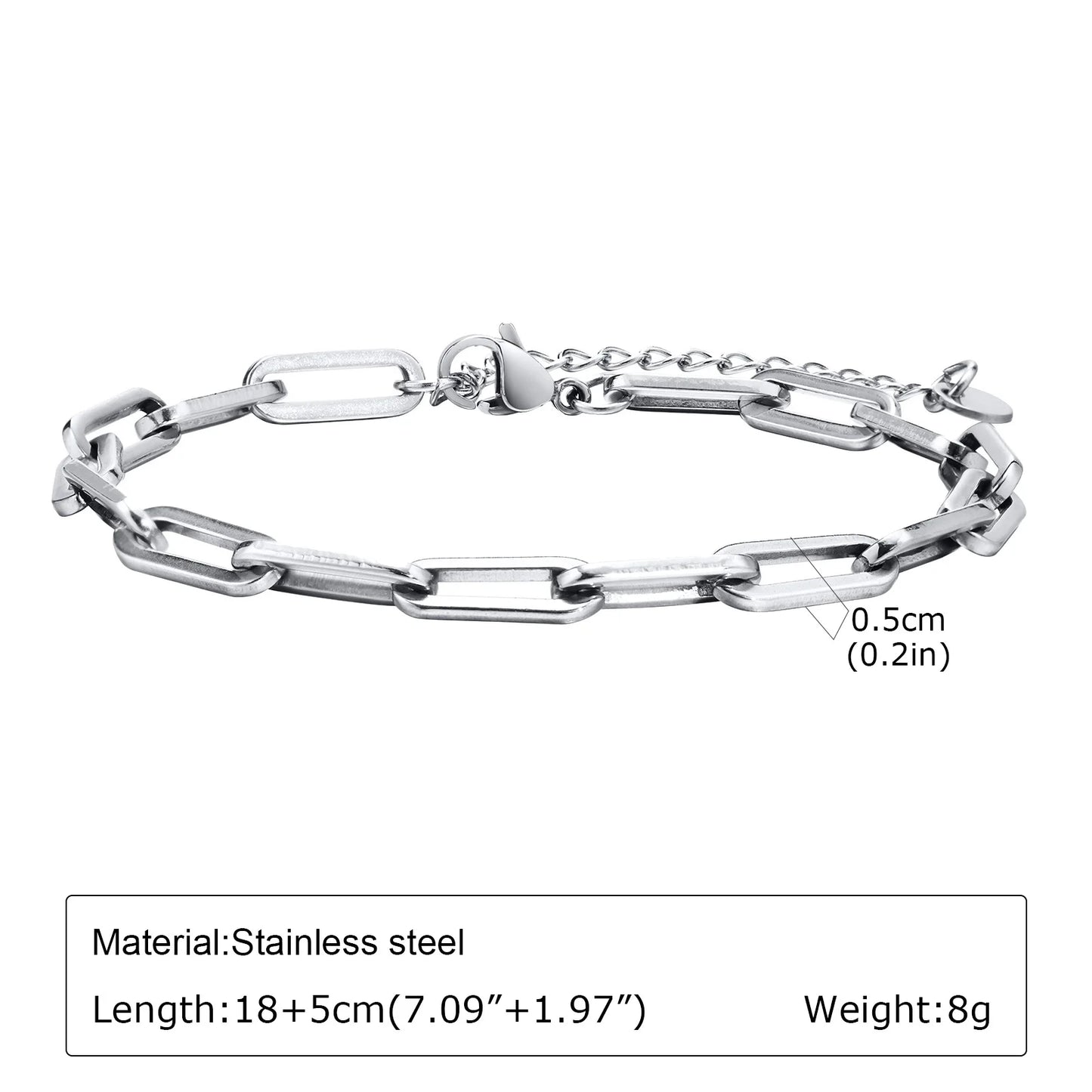 Punk Silver Color Men's Chain Bracelets,Hiphop Stainless Steel Braided Link Wristband,Classic Metal Jewelry Gift for Him Dad