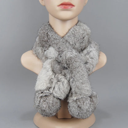 Rabbit Fur Scarf - Genuine Real Natural Fur Muffler for Women Winter Warmth