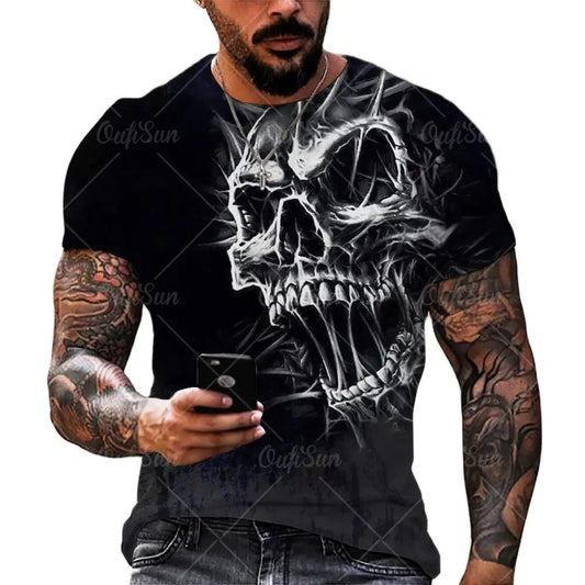 Vintage Horror Skull T-Shirt - Casual Summer Oversized Tee for Men - ZOOMNSTORE