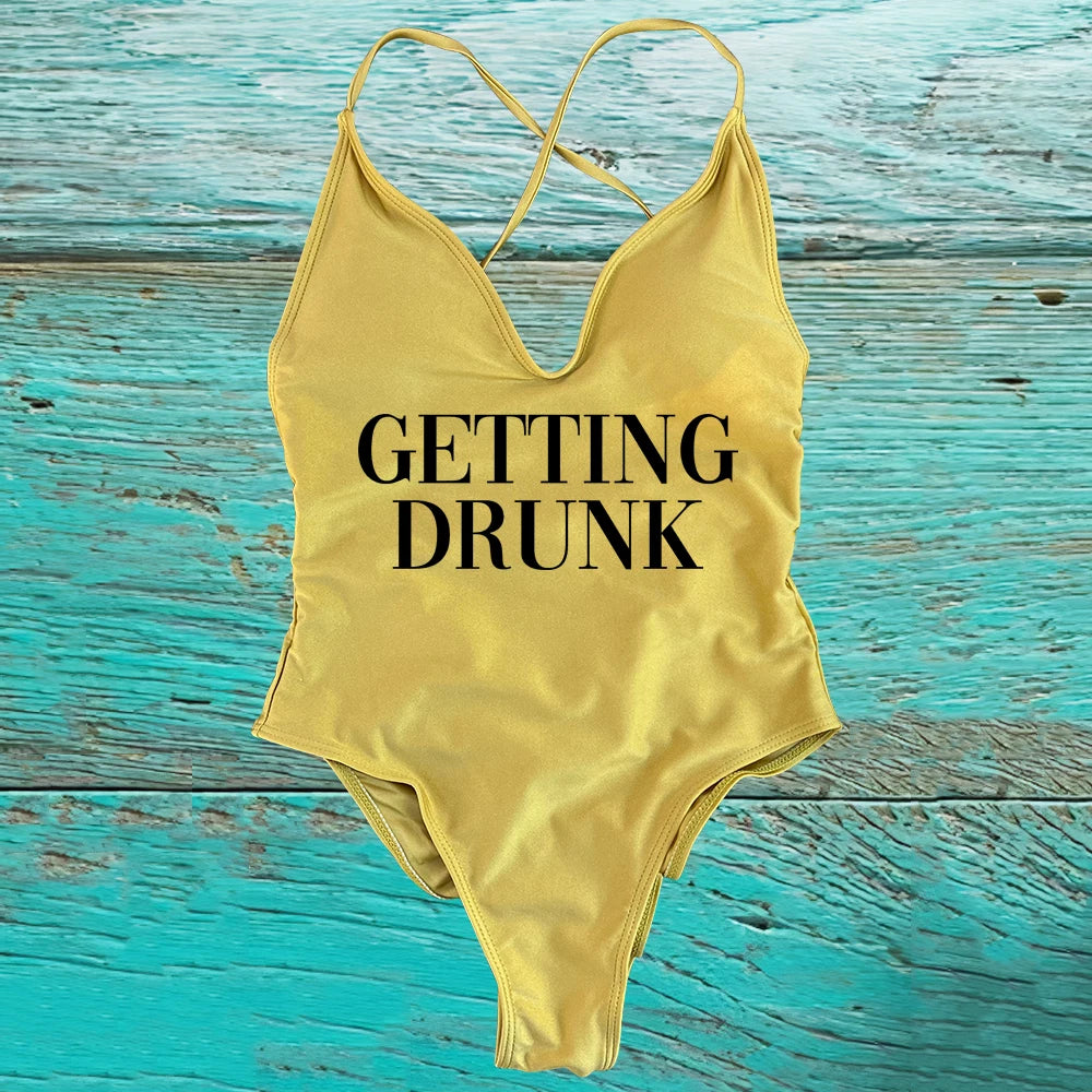 GETTING MARRIED Padded Bride  One Piece Swimsuit GETTING DRUNK Women Swimwear Bathing Suit Swimming Suit Summer SQUAD Beachwear