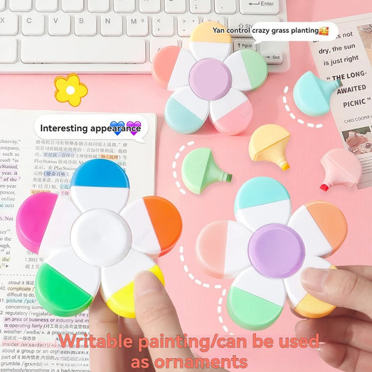 Fingertip Spiral Highlighter pen, Flower Shape Watercolor Colors 5-In-1 Fluorescent Pens for School Office Stationery Supplies