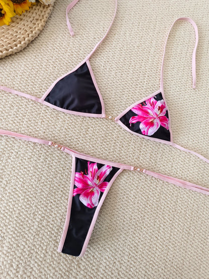 Sexy Thong Bikini - Micro Bikinis Two Piece Swimwear Set | Striped Print Beach Bathing Suit