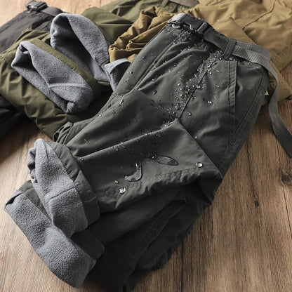 Outdoor Workwear Pants Men's Loose Fleece Lined Thick Soft  Hiking Pants Windproof Waterproof Polyester Fiber Straight Leg