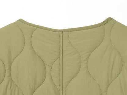Quilted Jacket Women - Warm Winter Padded Coat With Covered Button Closure
