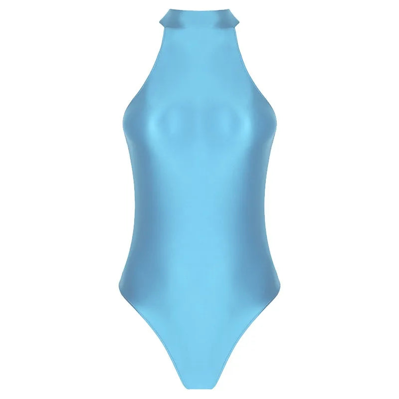 Formal Gymnastics One-Piece Swimming Suit, Sleeveless, Stand-Up Collar, High Hip Gymnastics Suit, Tight Yoga One-Piece Dress