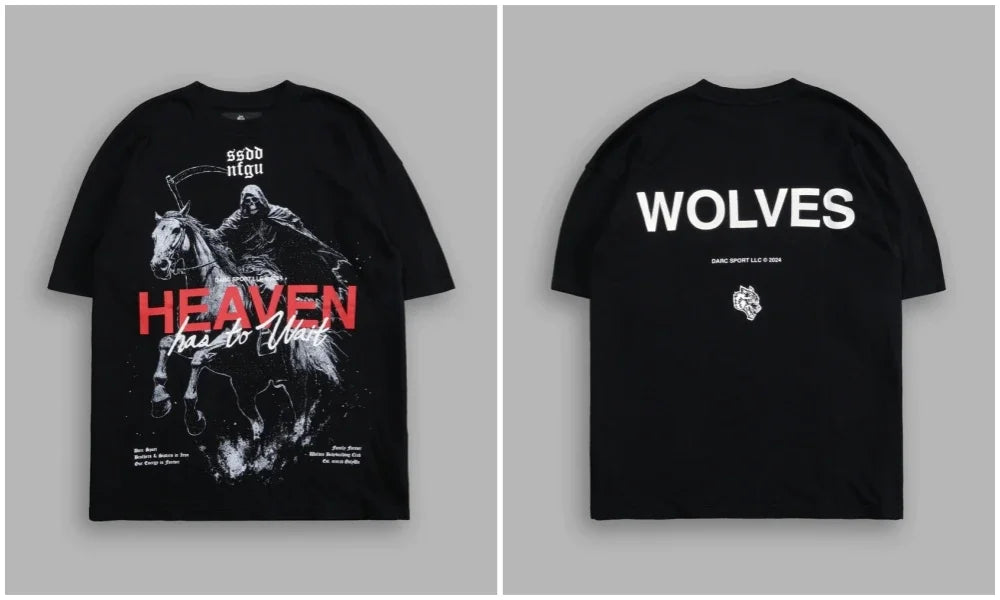 WOLVES CLUB STABILITY "PREMIUM" OVERSIZED TEE IN BLACK Summer Men's and Women's T-shirt Fashion Loose Printed Tops