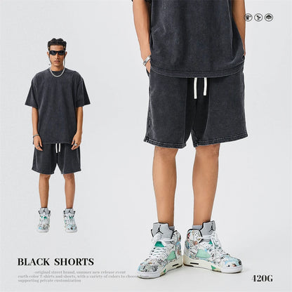 Cotton Shorts Men - Loose Fit Batik Washed Heavy Weight Knee Length Casual Spring Bottoms