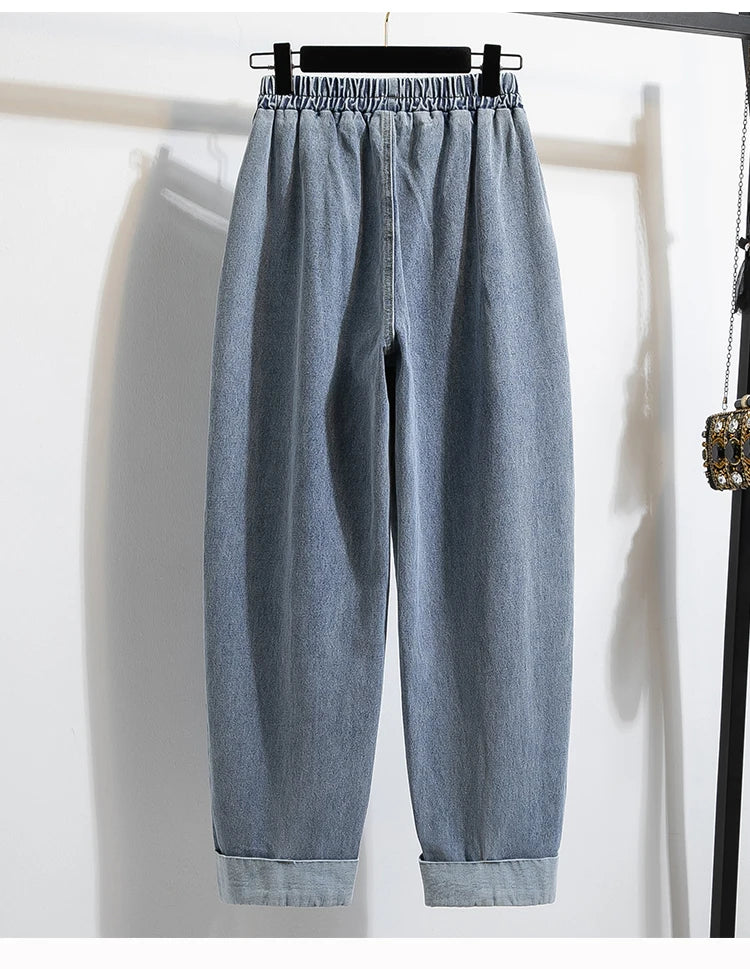 2026 Wide Leg Pants Women's Spring Autumn Retro Waed Denim Workwear Trousers High Waist Casual Versatile Plus Size Pants