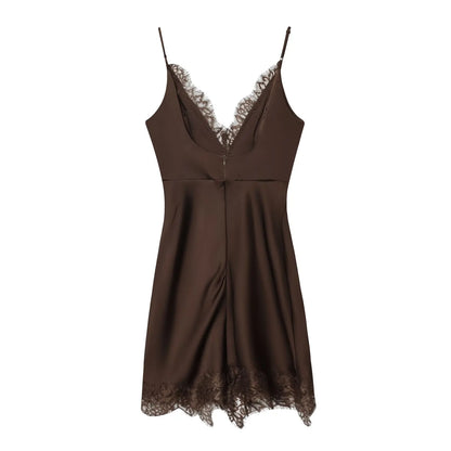 Women Lace Cami Dress - Sleeveless V Neck Mini Summer Dress | Slim Fit Polyester