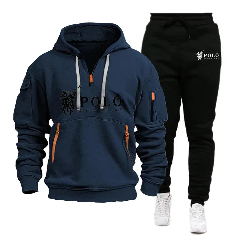2026 Autumn/Winter New Men's Casual Set Fashion Outdoor Hiking Windproof Warm Men's Hoodie and Pants Two Piece Set
