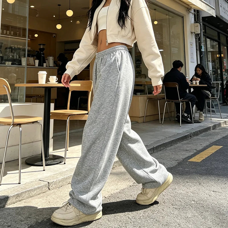 Japanese And Korean Hip Hop Loose Solid Color Wide Leg Pants Women'S Sports Straight Casual Pants Fashion Pants