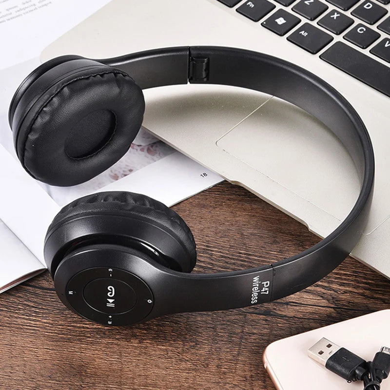 Handsfree Wireless Headphones Noise Canceling Headphone memory Card Earphone P47 headset Bluetooth Head Phone for iPhone Huawei