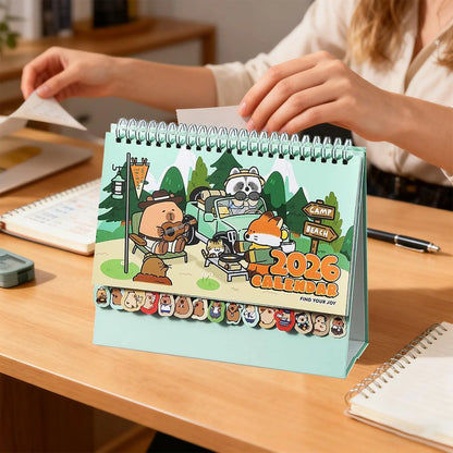 2026 Capybara Desktop Calendar Cute Animal Standing Desk Planner 12-Month Table Calendar for Office, School, Home Kitchen Decor
