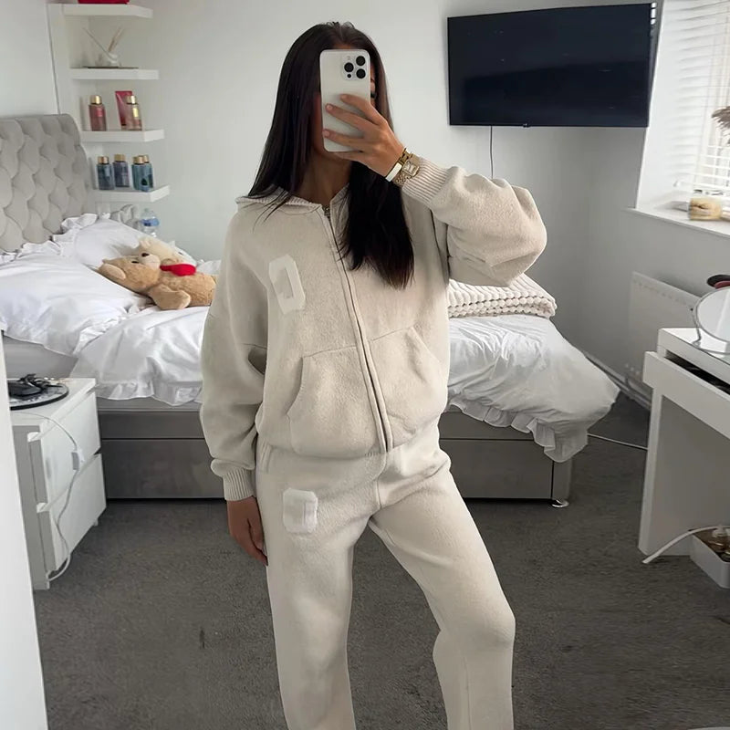 Jacket Tracksuit Two‑piece Set Knit Jacket Clothes Hooded Knit Woman Tracksuit Hooded Knit Coat Pants Trousers Women Clothes