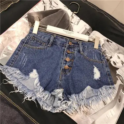 Women's Raw-Edge Denim Shorts – High-Waist Wide-Leg Jean Shorts (Plus Size)