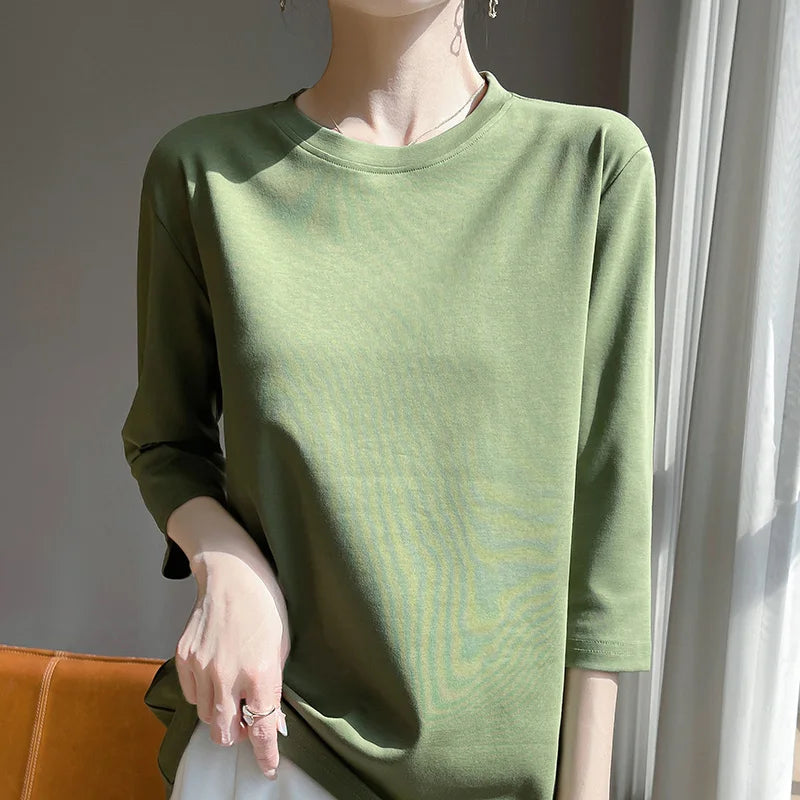 Cropped Mercerized Cotton T-Shirt - 100 Cotton Short Sleeve for Spring  Summer 2023