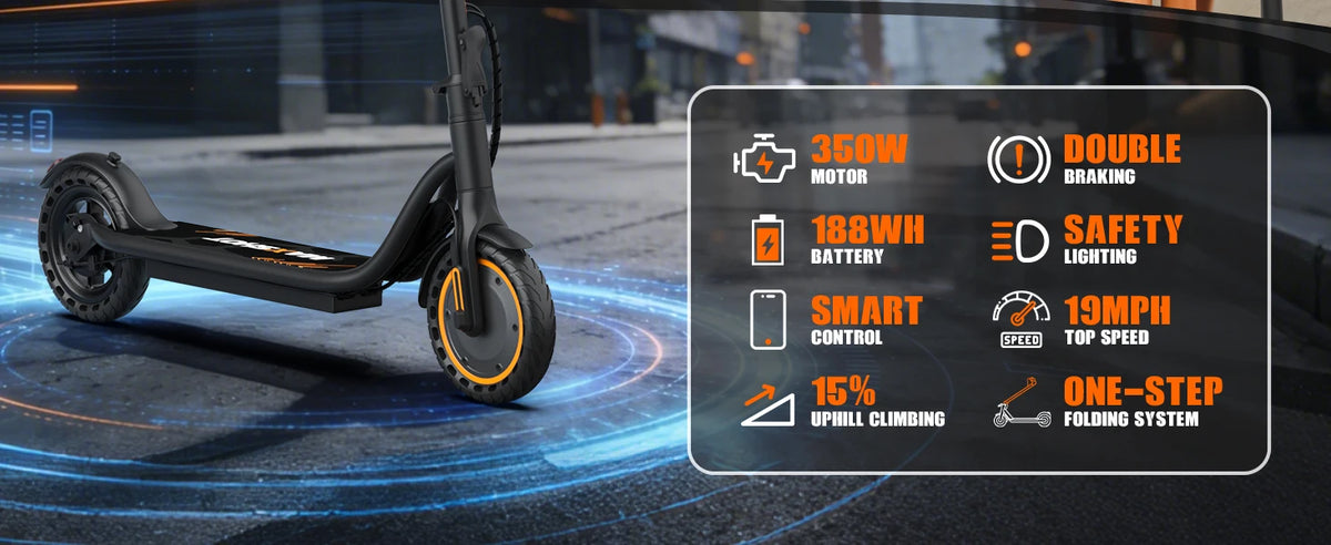 2026 New 8.5‘’ Electric Scooter Solid Tire 350W 19mph APP Smart Control 4 Speed Modes Foldable E-Scooter 16miles Max Range for Campus Commuting