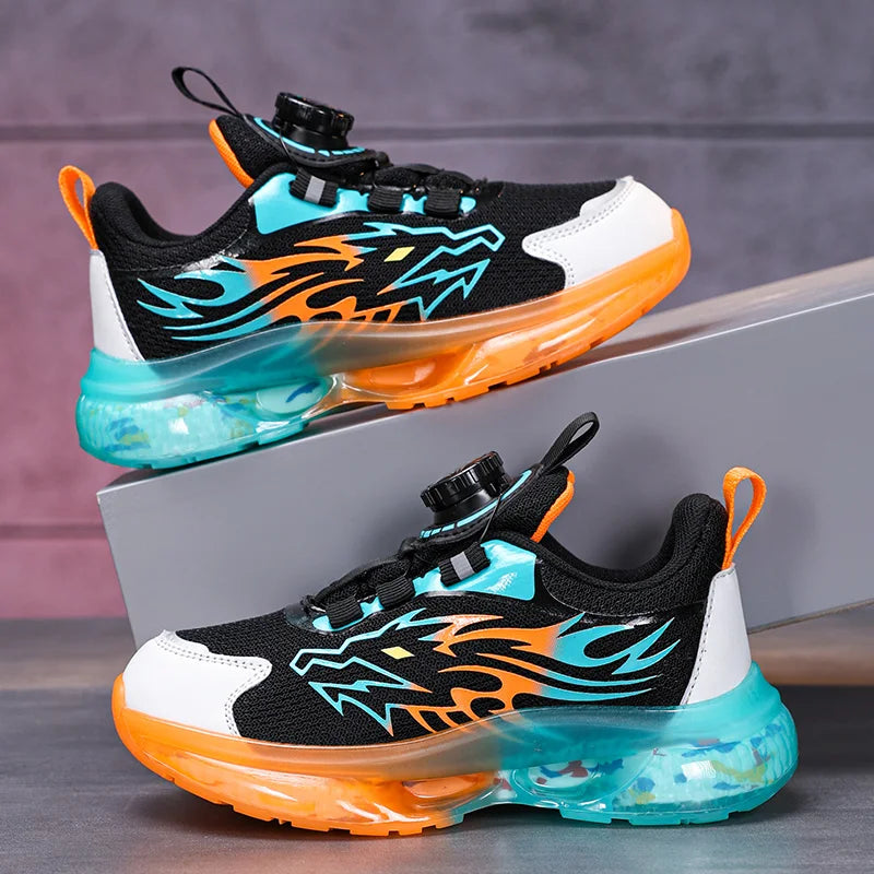 Children's Running Shoes Rotating Buckle Lightweight Outdoor Sports Walking Shoes Breathable Non-Slip Casual Sneakers for Kids
