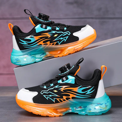 Children's Running Shoes Rotating Buckle Lightweight Outdoor Sports Walking Shoes Breathable Non-Slip Casual Sneakers for Kids