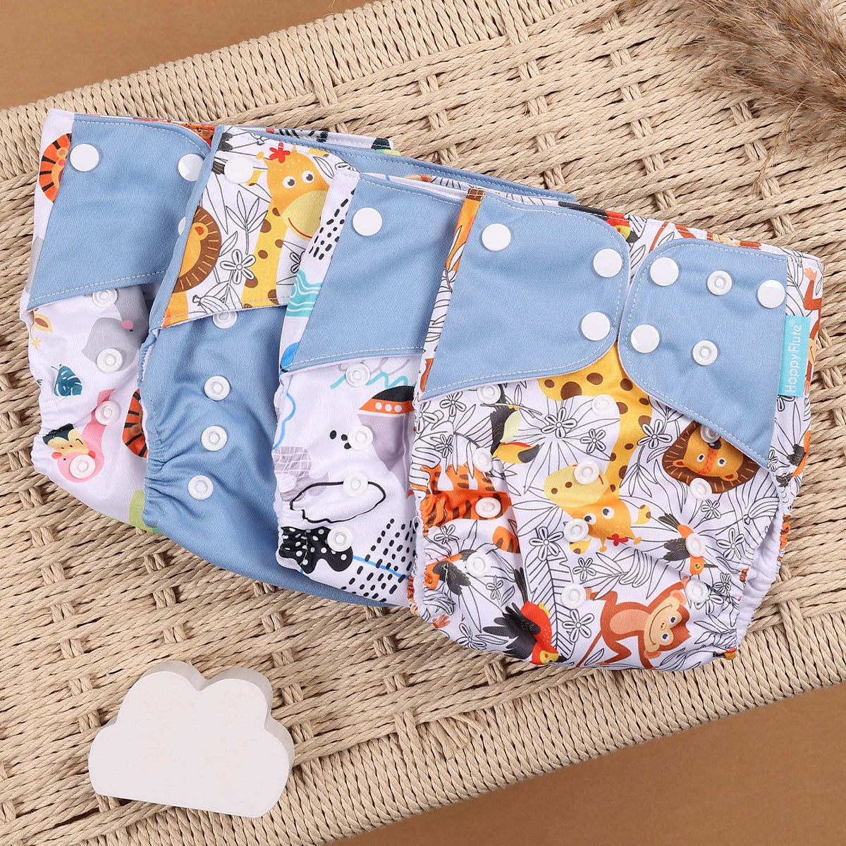 Eco Friendly Cloth Diaper - HappyFlute 4Pcs Reusable Baby Diaper Set Waterproof Pocket Design