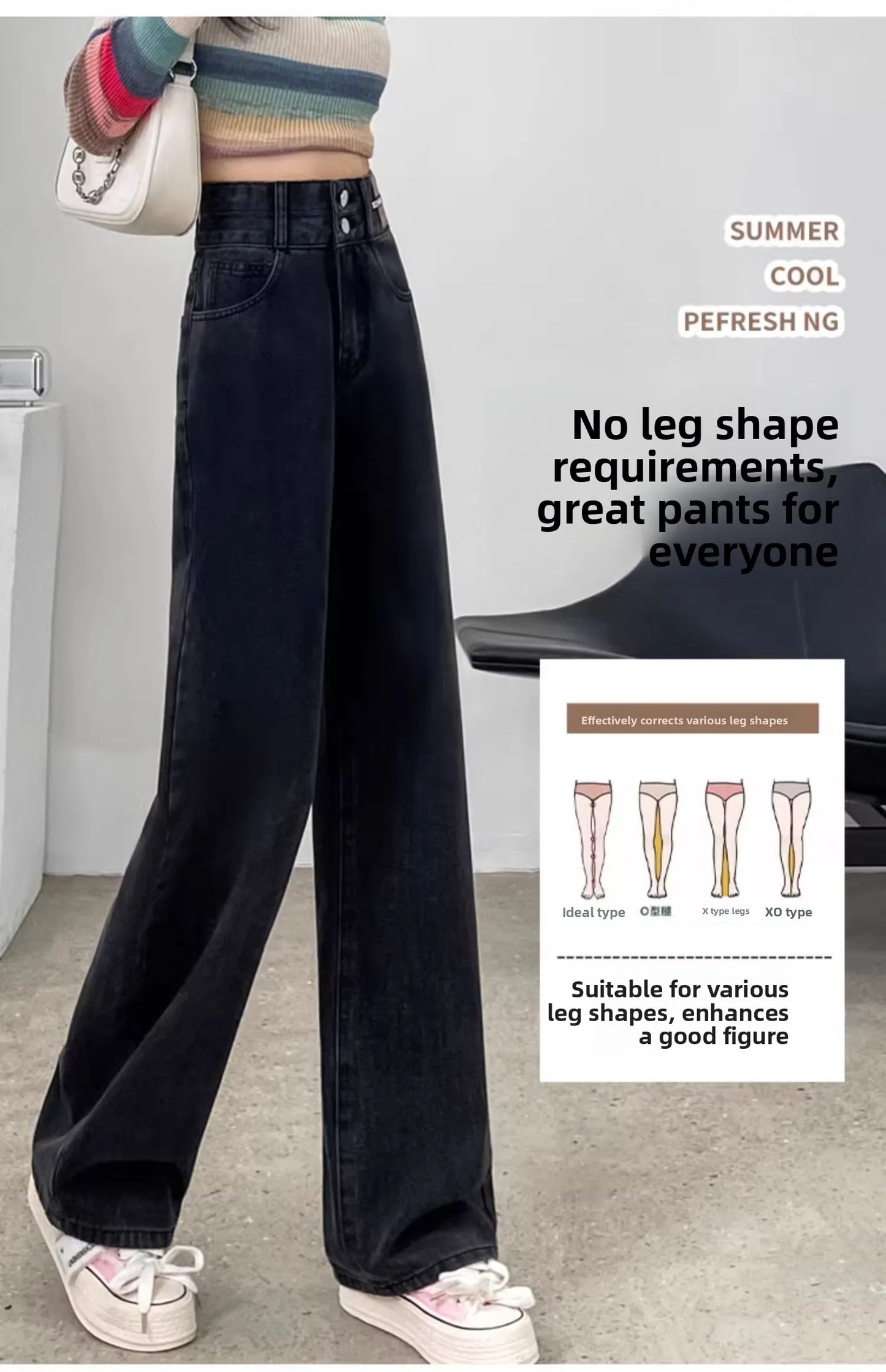 Slim Wide Leg Denim Jeans High Waist Double Bule Straight Cut Pants for Women Bla ey Autumn New Arrival Faionable Wea...
