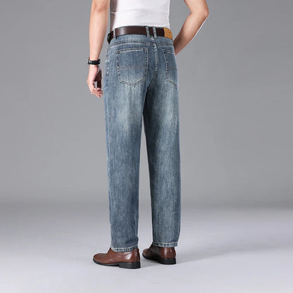 2026 Summer High Quality Brand Cloth Business Casual Men's Lightweight Straight Loose Jeans Classic Retro thin cotton trousers