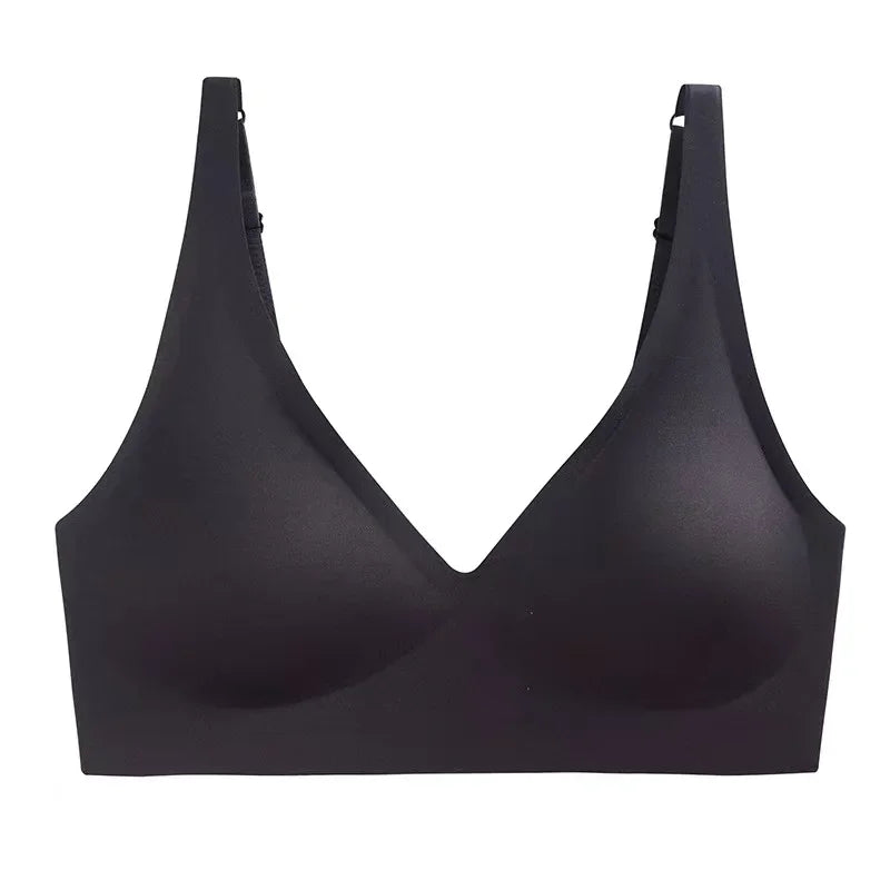 Seamless Wireless Bra - Wire Free, Deep V, Adjustable Strap, Soft Support Underwear