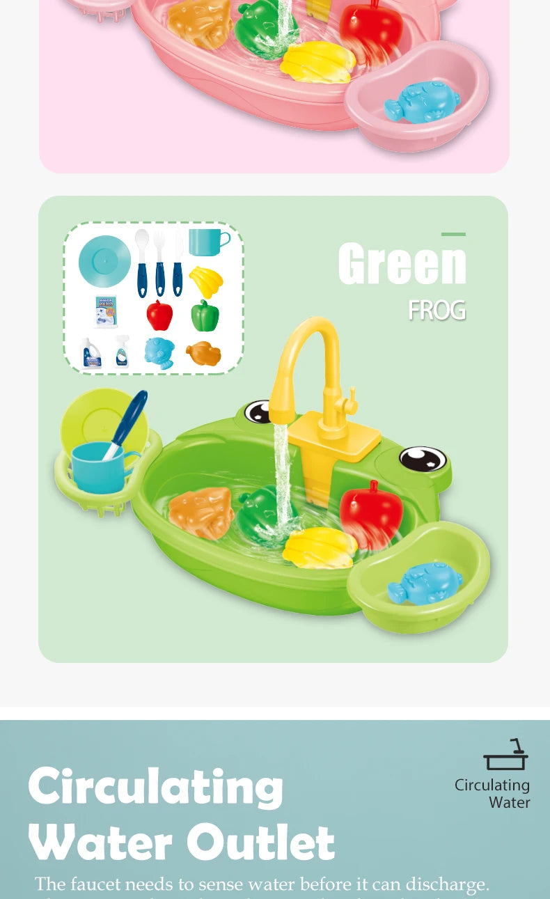 Dishwasher Kitchen Sink Toys, Toddler Kitchen Sink Toy Electric Playing Automatic Water Cycle System Toy Gifts for Kids ﻿