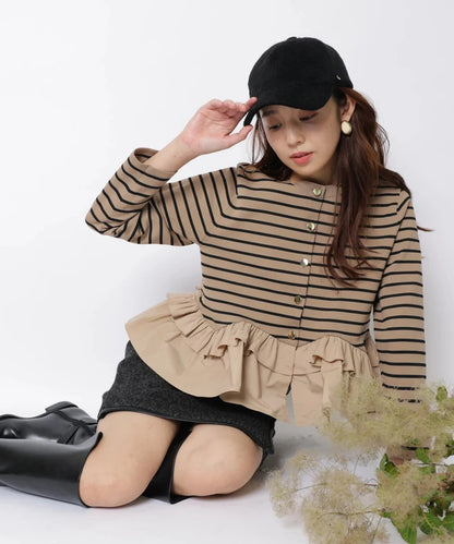 Fashionable Stripe Knitted Sweater Loose Fit Color Block Neckline Long Sleeve Women's Autumn Winter Casual Style Breathable