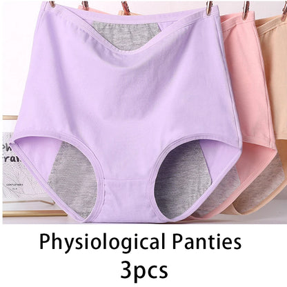 3pcs Girl Menstrual Panties Women's Physiological Briefs Ladies Period Leak Proof Panty High Waist Cotton Underwear