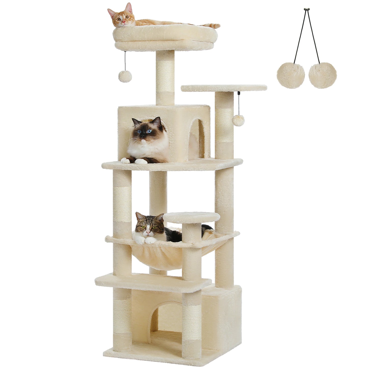 Large Cat Tree - Multi Level Indoor Cat Tower With Sisal Covered Posts & Spacious Condo