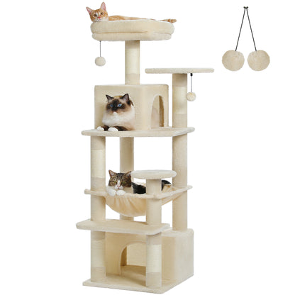 Large Cat Tree - Multi Level Indoor Cat Tower With Sisal Covered Posts & Spacious Condo