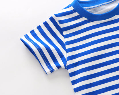 1pcs Kid 100% Cotton Short Sleeve T-shirt Summer Baby Comfortable Clothes Boys Girls Stripe Tee Children Breathable Leisure Tops