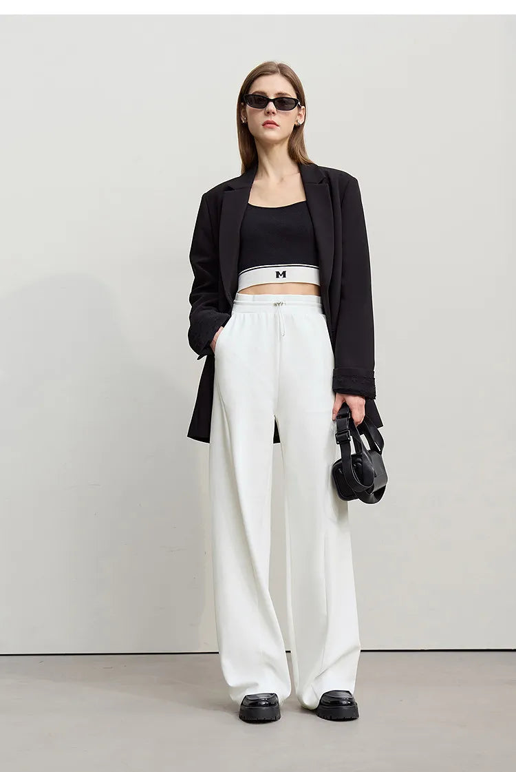 Amii Cotton Pants For Woman 2026 Autumn New Adjustable Rubber Band Waist Casual Pants Long Wide Leg Knit Women Trousers 12641040