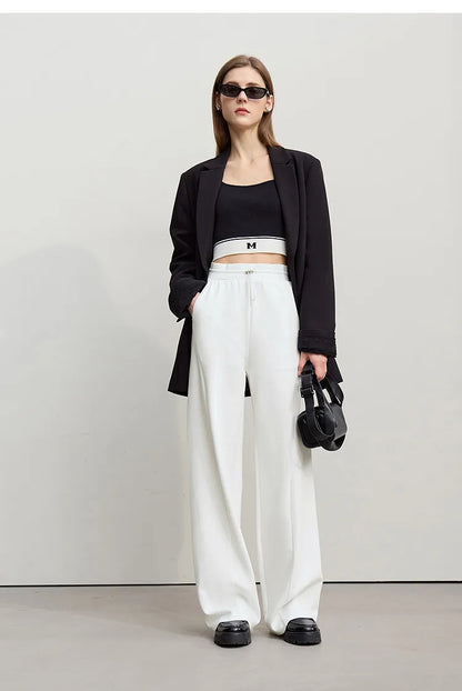 Amii Cotton Pants For Woman 2026 Autumn New Adjustable Rubber Band Waist Casual Pants Long Wide Leg Knit Women Trousers 12641040