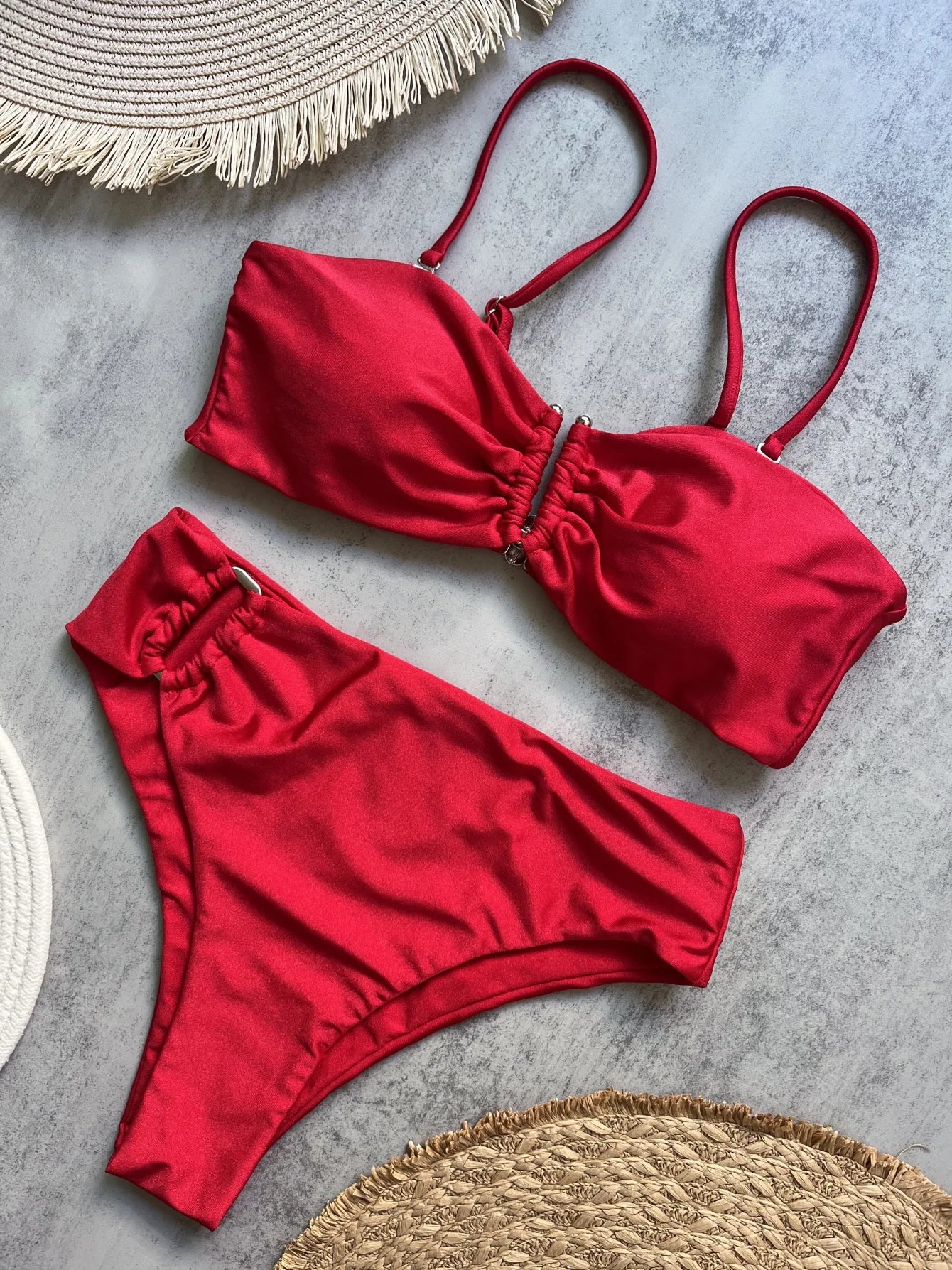 Bandeau Bikini Set Push Up Wire Free Two Piece Swimsuit - Sexy Brazilian Solid Beachwear
