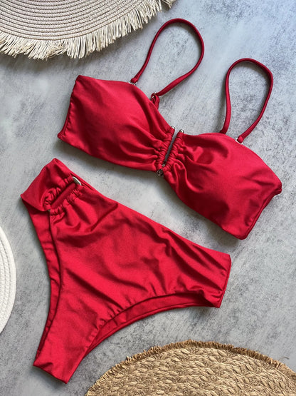 Bandeau Bikini Set Push Up Wire Free Two Piece Swimsuit - Sexy Brazilian Solid Beachwear