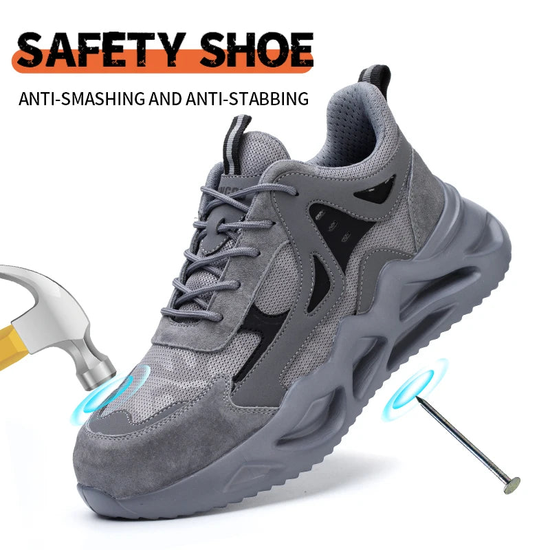 Men's Steel Toe Safety Shoes Anti-Smash Anti-Puncture Lightweight Breathable Industrial Work Shoes Lightweight Breathable Men's Safety Shoes Steel Toe Anti-Slip Sport-Style Industrial Work Shoes