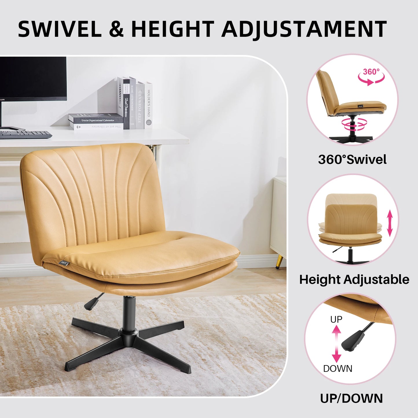 Adjustable Office Chair - Swivel Desk Chair with Double Cushion & Lumbar Support