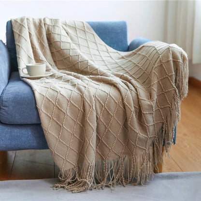 Green Oversized Knitted Throw Blanket - Soft Textured Decorative Couch Blanket