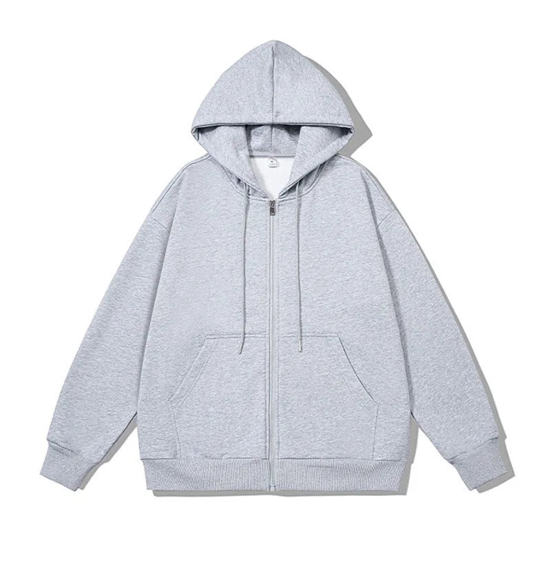 Men's Long Sleeve Zipper Hoodie Autumn Winter Fashion Casual Loose Fit Sweatshirt Sportswear Male Outfit
