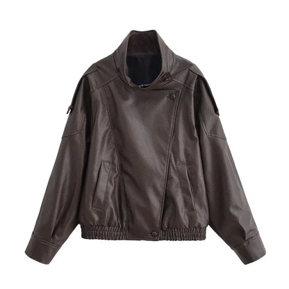 Women Autumn Jackets – Black Zipper Jacket With Asymmetric Button & Turtleneck Collar