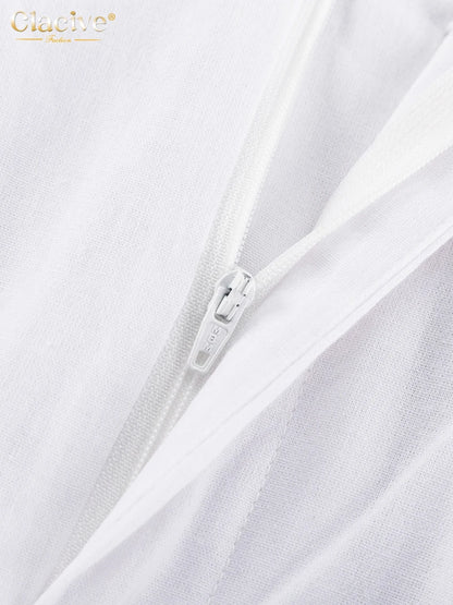 Clacive Summer White Linen Two Piece Set For Women 2023 Fashion Sleeveless Tank Top New In Matching High Waist Wide Pants Set